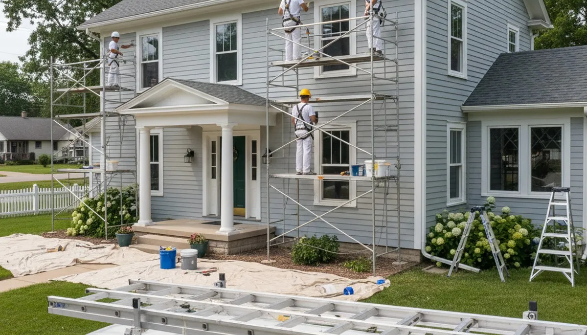 Des Moines, IA painters applying interior paint for a professional home painting service