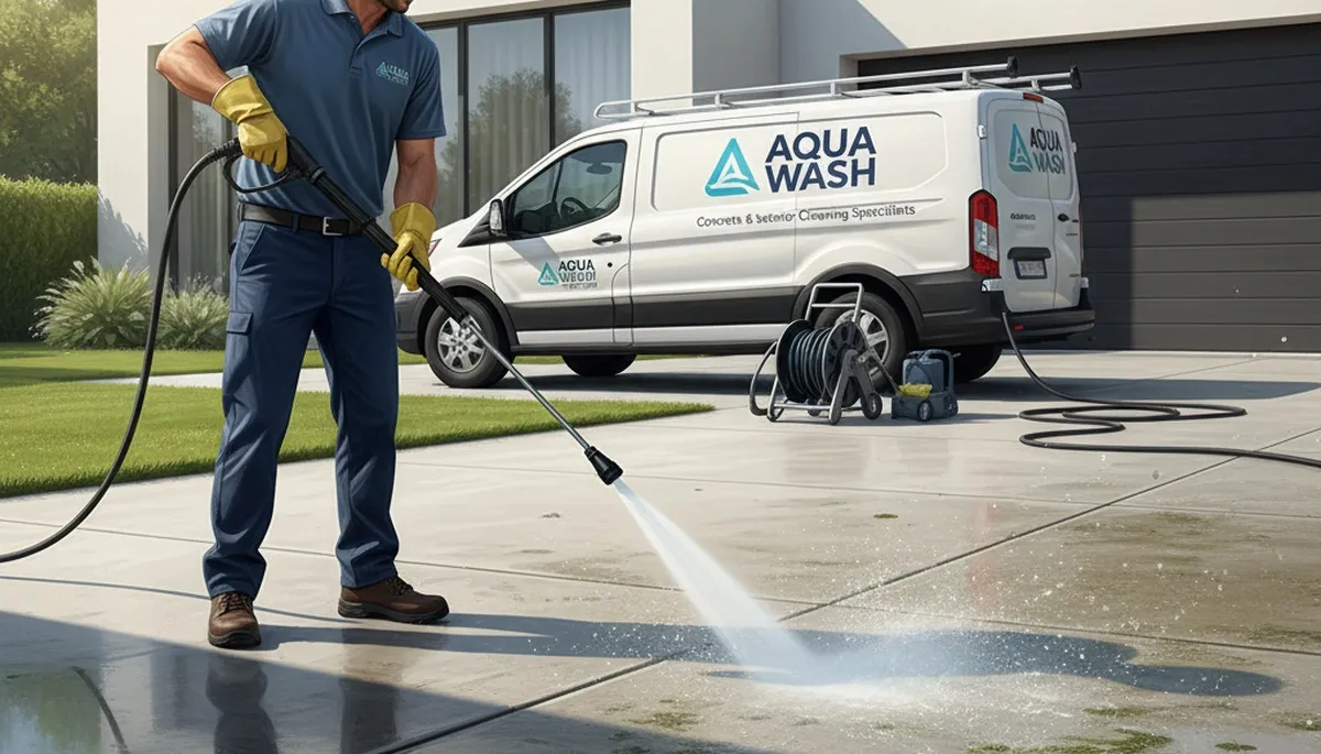 Des Moines Paint Pros pressure cleaning concrete driveway in Des Moines, IA