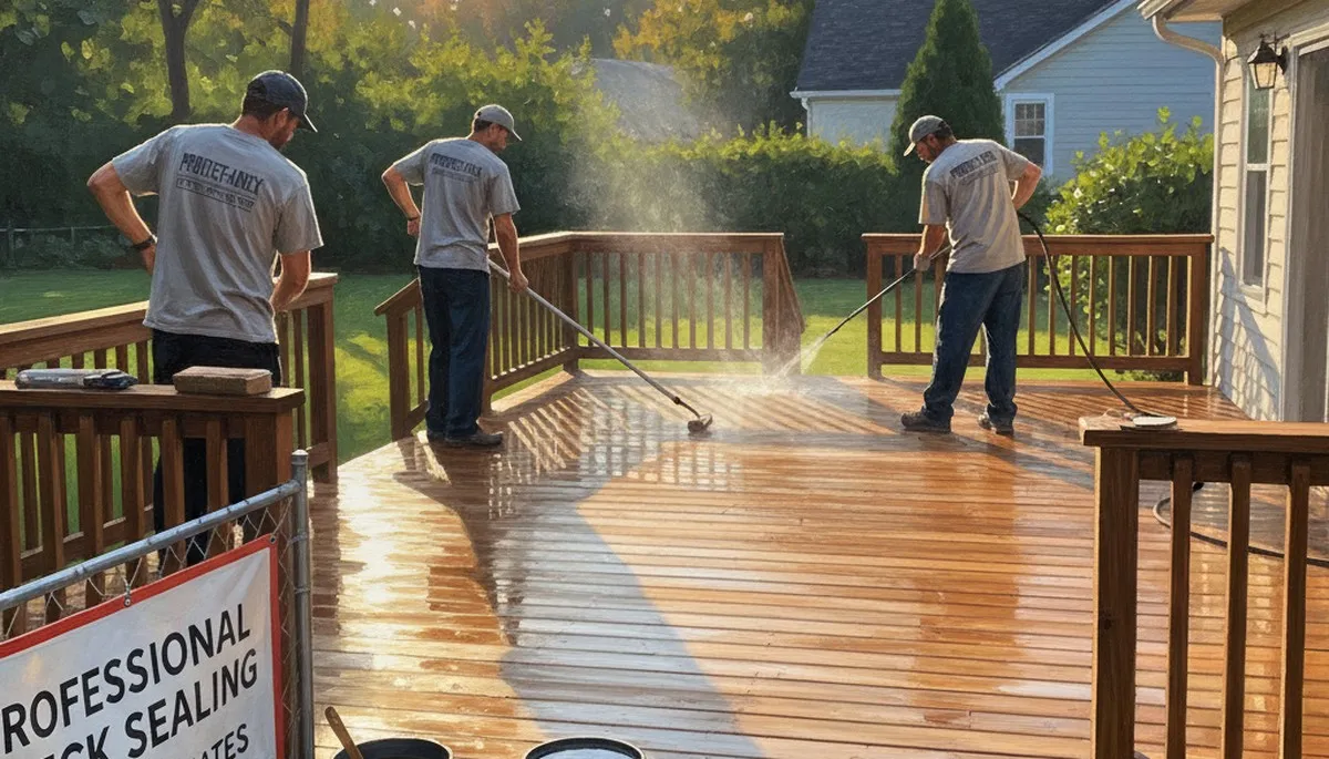 Des Moines, IA deck sealing by paintersindesmoinesiowa.com for weather protection and wood preservation