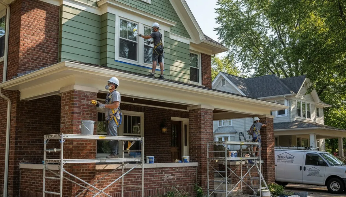 Professional painters serving Des Moines, IA on a residential exterior painting project