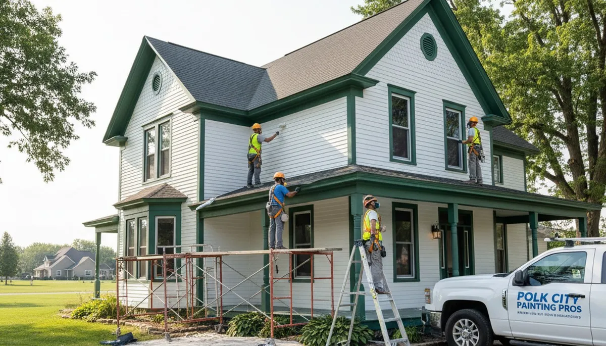 Des Moines, IA painters preparing a home exterior for professional painting service